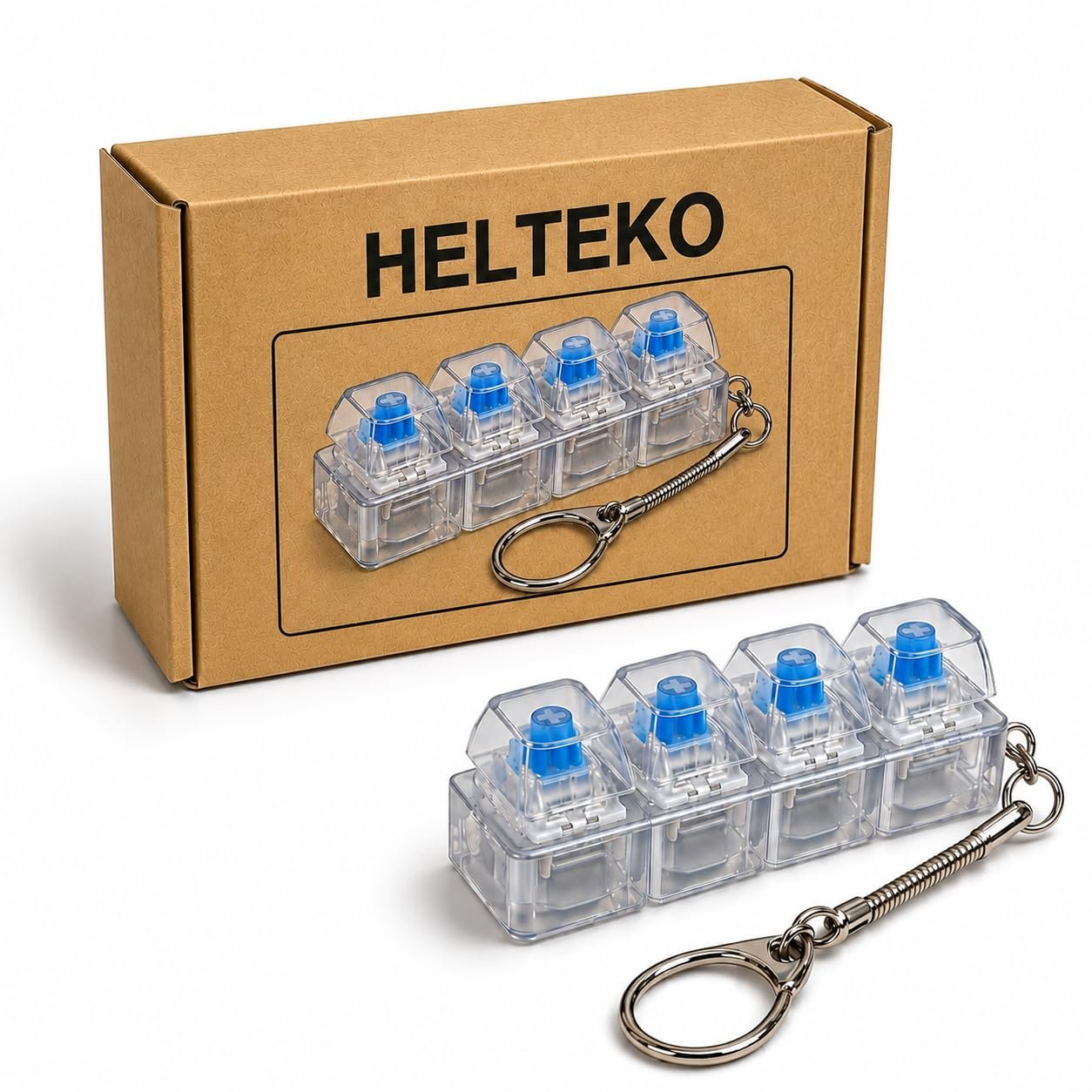 Helteko Portable Silent Keyboard Fidget Toy Keychain 4-in-1 Clicker Buttons, Anxiety Stress Relief Finger Gadget for Adults Kids, ADHD Focus Desk Toy, Mini Keychain Gift for Daily Use