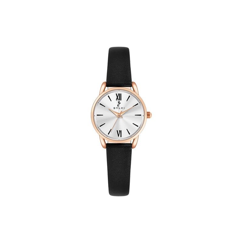 Sylvi Dazzle Analog White Dial Black Leather Strap Watch for Women