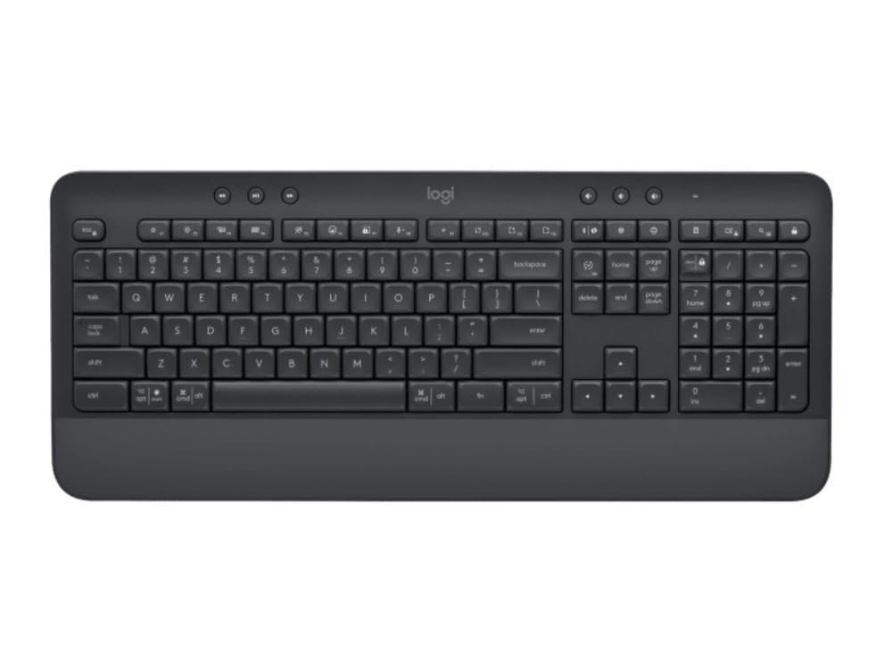 Logitech Signature K650 Wireless Keyboard with Wrist Rest, Full-Size, BLE Bluetooth or Logi Bolt USB Receiver, Comfort Deep-Cushioned Keys, Numpad, Compatible with Most OS/PC/Windows/Mac-Black