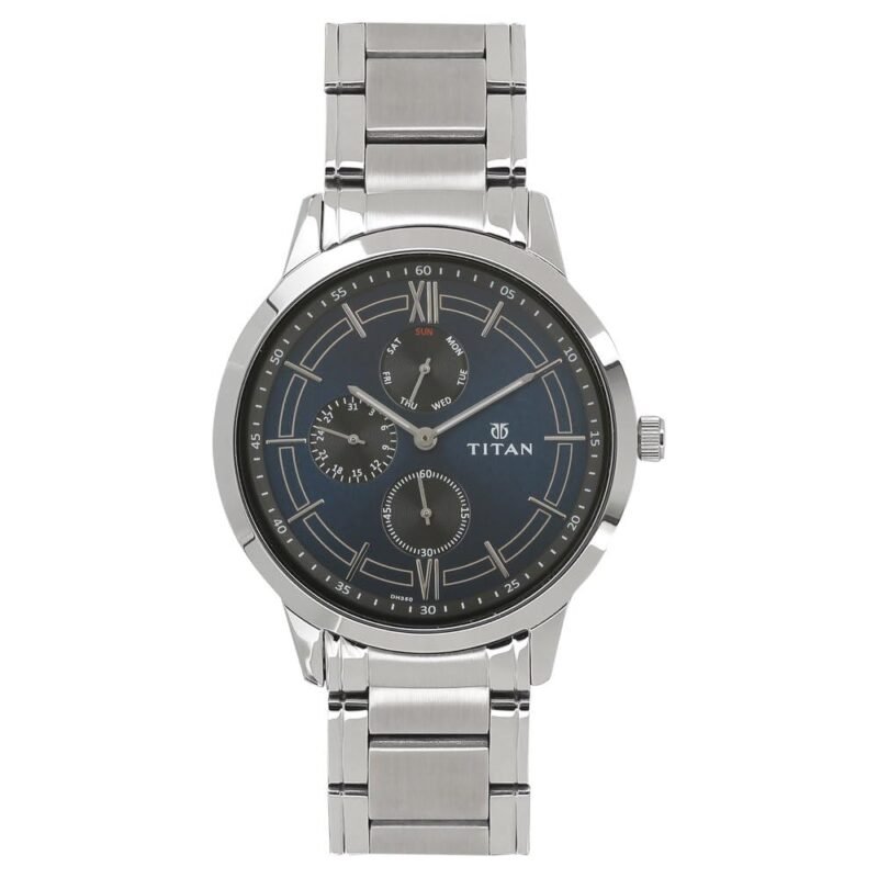 Titan Workwear Quartz Multifunction Midnight Blue Dial Silver Stainless Steel Strap Watch for Men - NT1769SM01