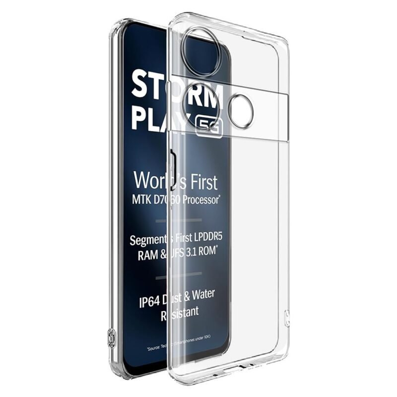 Crystal Clear Back Case for Lava Storm Play 5G | Raised Bumps for Camera & Screen Protection | Clear Soft Silicone Back Case Cover for Lava Storm Play 5G (TPU | Transparent)