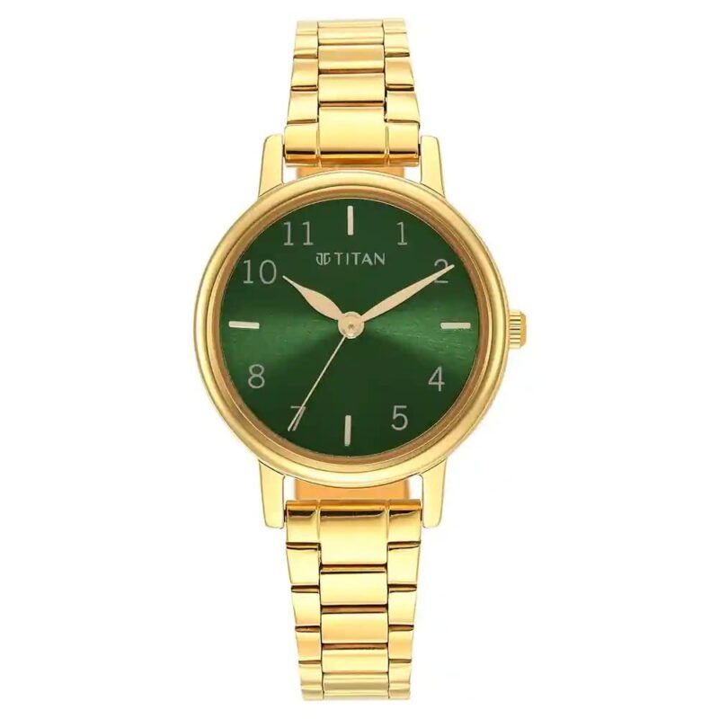 Titan Karishma Quartz Analog Forest Green Dial Gold Stainless Steel Strap Watch for Women - NT2678YM01