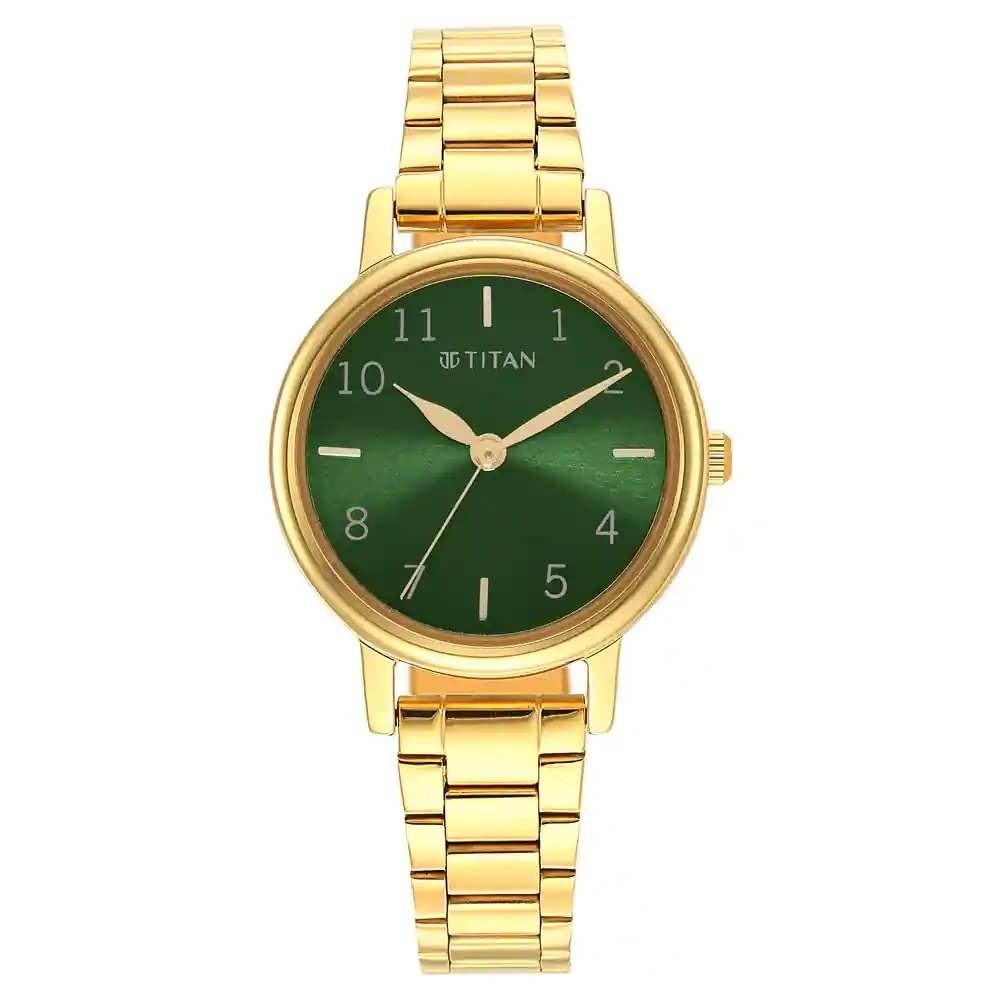 Titan Karishma Quartz Analog Forest Green Dial Gold Stainless Steel Strap Watch for Women - NT2678YM01