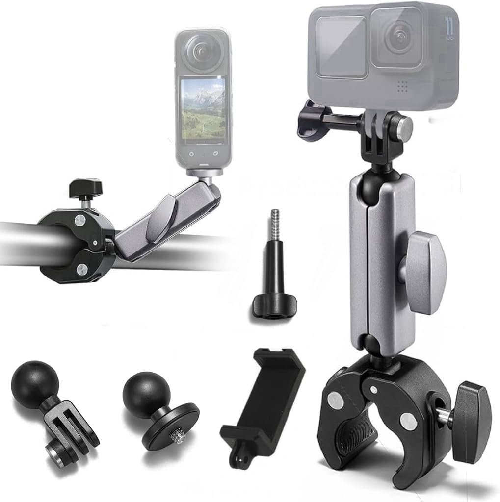 ADOFYS Aluminum Alloy Bicycle Motorcycle Super Clamp Mount Handlebar Holder Clip,360° Ball Head Tube Bar Attachment Mounting Accessory Compatible with Mobile Phone & All Action Cameras