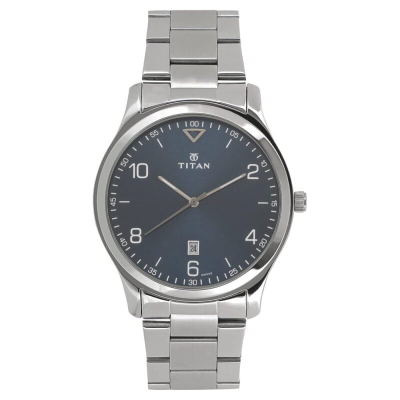 Titan Workwear Quartz Analog with Date Midnight Blue Dial Silver Stainless Steel Strap Watch for Men - NT1770SM03