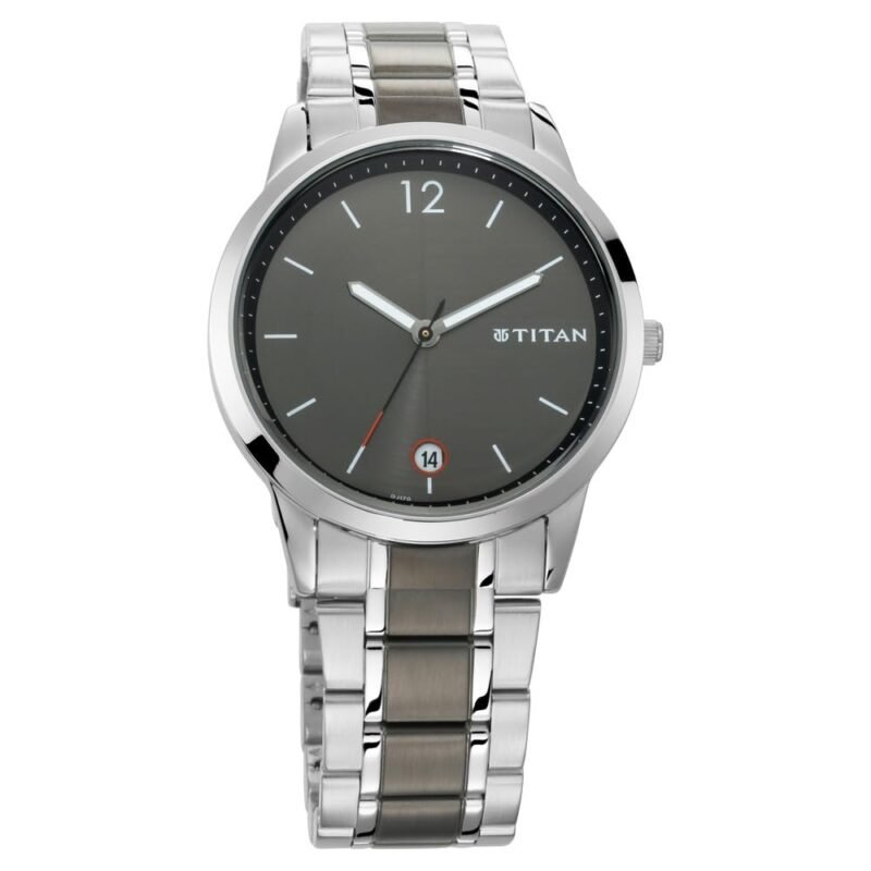 Titan Workwear Quartz Analog with Date Anthracite Dial Two Toned Silver and Anthracite Metal Strap Watch for Men - NT1806KM01