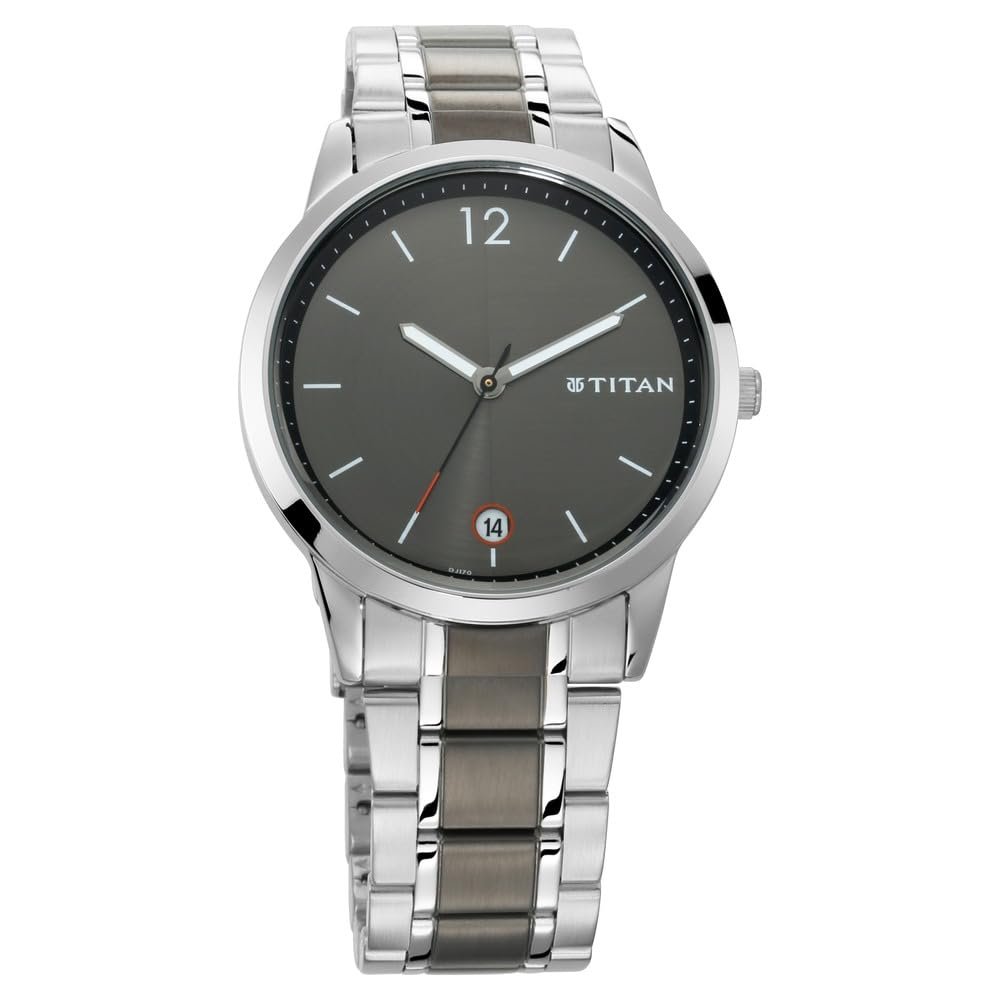 Titan Workwear Quartz Analog with Date Anthracite Dial Two Toned Silver and Anthracite Metal Strap Watch for Men - NT1806KM01