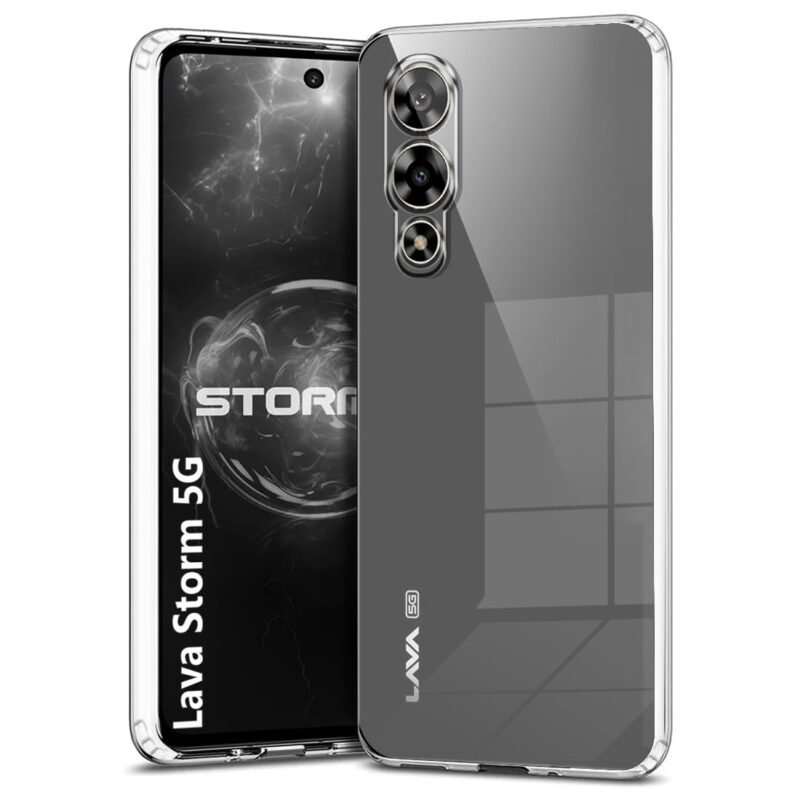 Shockproof Crystal Clear Back Cover Case for Lava Storm 5G | Raised Bumps for Camera & Screen Protection | Transparent Back Cover Case for Lava Storm 5G