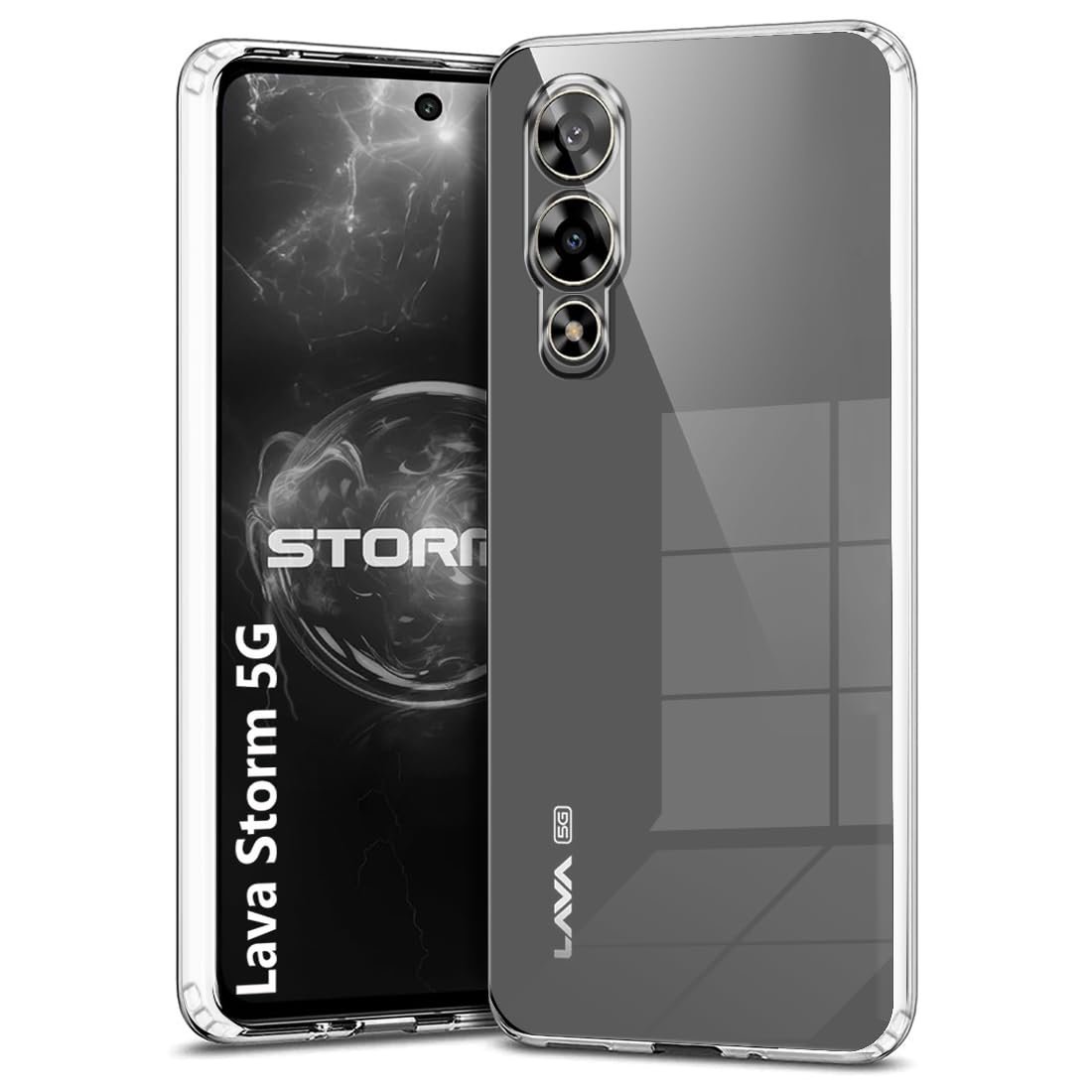 Shockproof Crystal Clear Back Cover Case for Lava Storm 5G | Raised Bumps for Camera & Screen Protection | Transparent Back Cover Case for Lava Storm 5G
