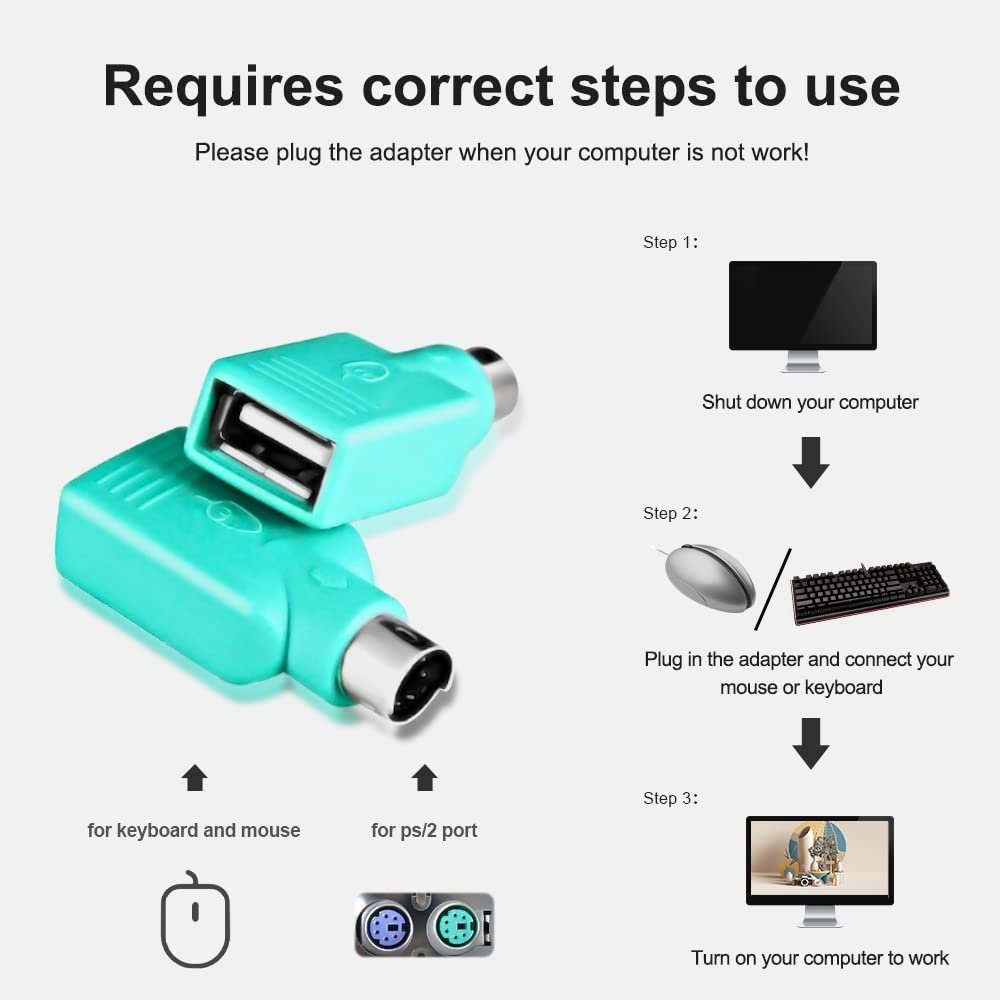 PS2 to USB Adapter, PS/2 Male to USB 2.0 Female Port M/F Adapter Converter for PS2 Keyboard, Mouse etc