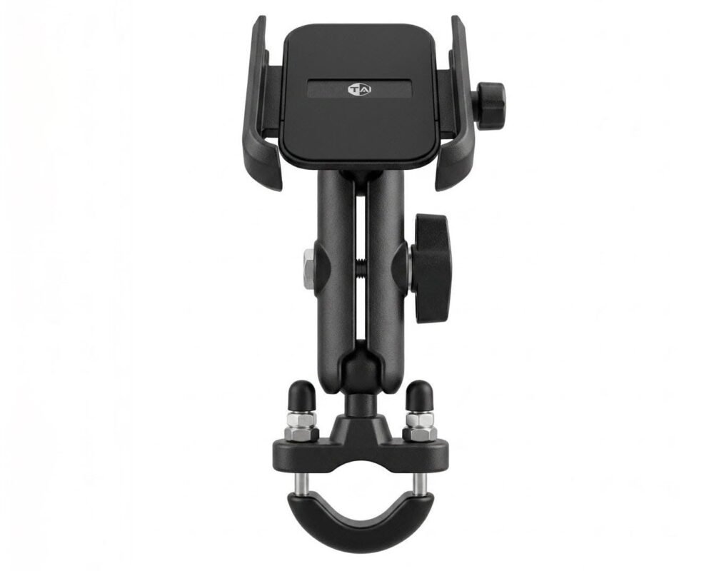 TA Heavy Duty U-Bolt Motorcycle Mobile Holder | 360° Rotatable Double Socket Arm Phone Mount for Bike & Bicycle (Black)