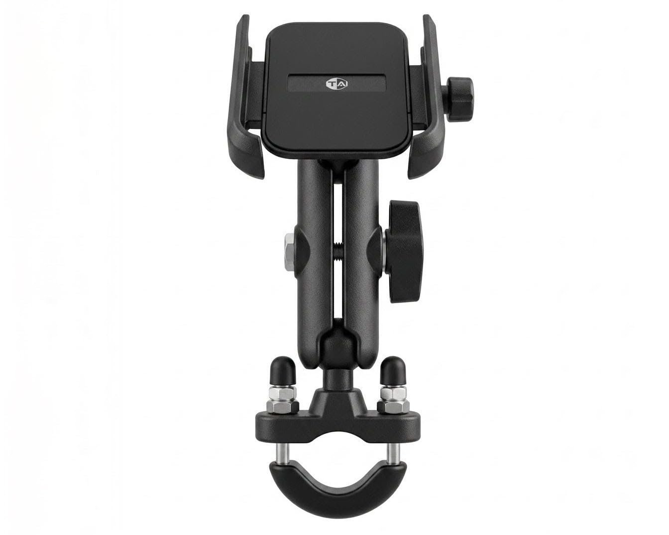 TA Heavy Duty U-Bolt Motorcycle Mobile Holder | 360° Rotatable Double Socket Arm Phone Mount for Bike & Bicycle (Black)