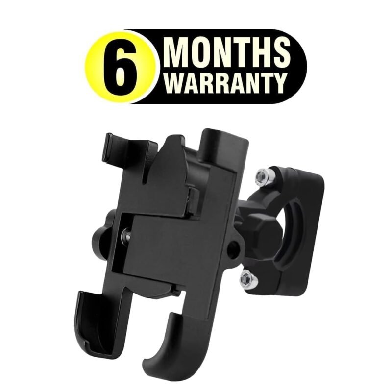 Bike Handle Mount Mobile Phone Holder Aluminium Metal 360 Degree Rotation for All Smartphones Motorcycle, Scooty Black