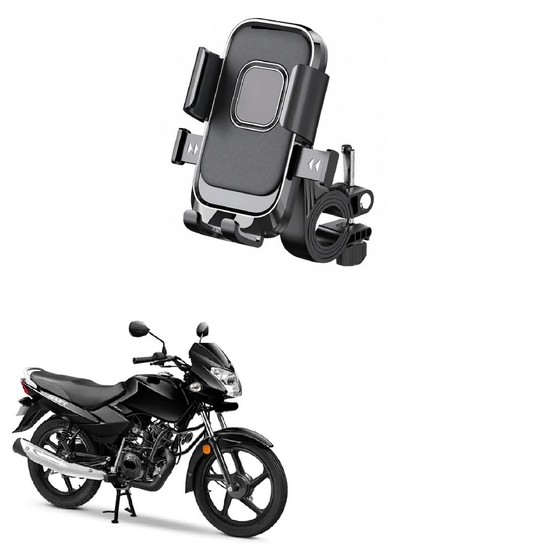 Bike Mobile Holder for Motorcycle & Scooter, One Touch Auto Lock Phone Mount, 360° Rotatable Handlebar Phone Stand, Secure Mechanical Lock, Adjustable Smartphone Holder for Sport