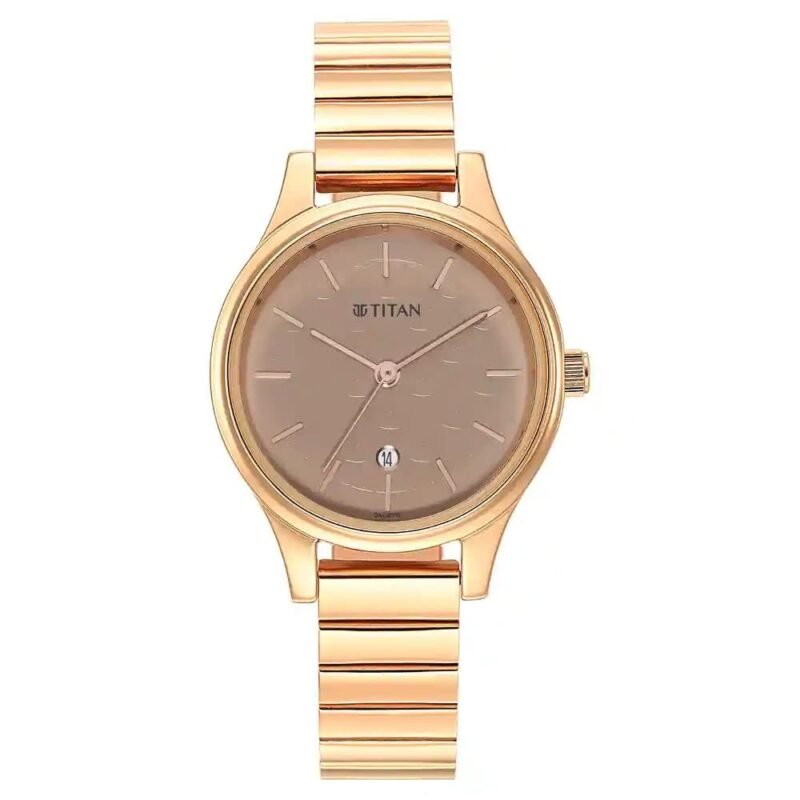 Titan Karishma Quartz Analog with Date Beige Dial Rose Gold Metal Strap Watch for Women - NT2679WM01