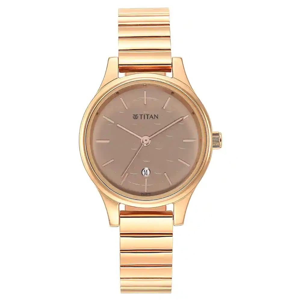 Titan Karishma Quartz Analog with Date Beige Dial Rose Gold Metal Strap Watch for Women - NT2679WM01