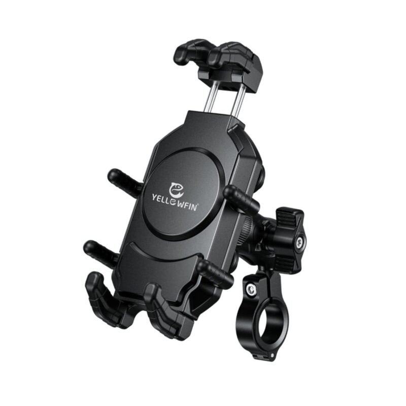 YELLOWFIN Anti-Shake Motorcycle Mobile Damper Holder Bike Mount 360 Rotation Motorcycle Mobile Phone Holder with Antitheft Screw and Handlebar Mounting Bracket (M26-C1 Pro)