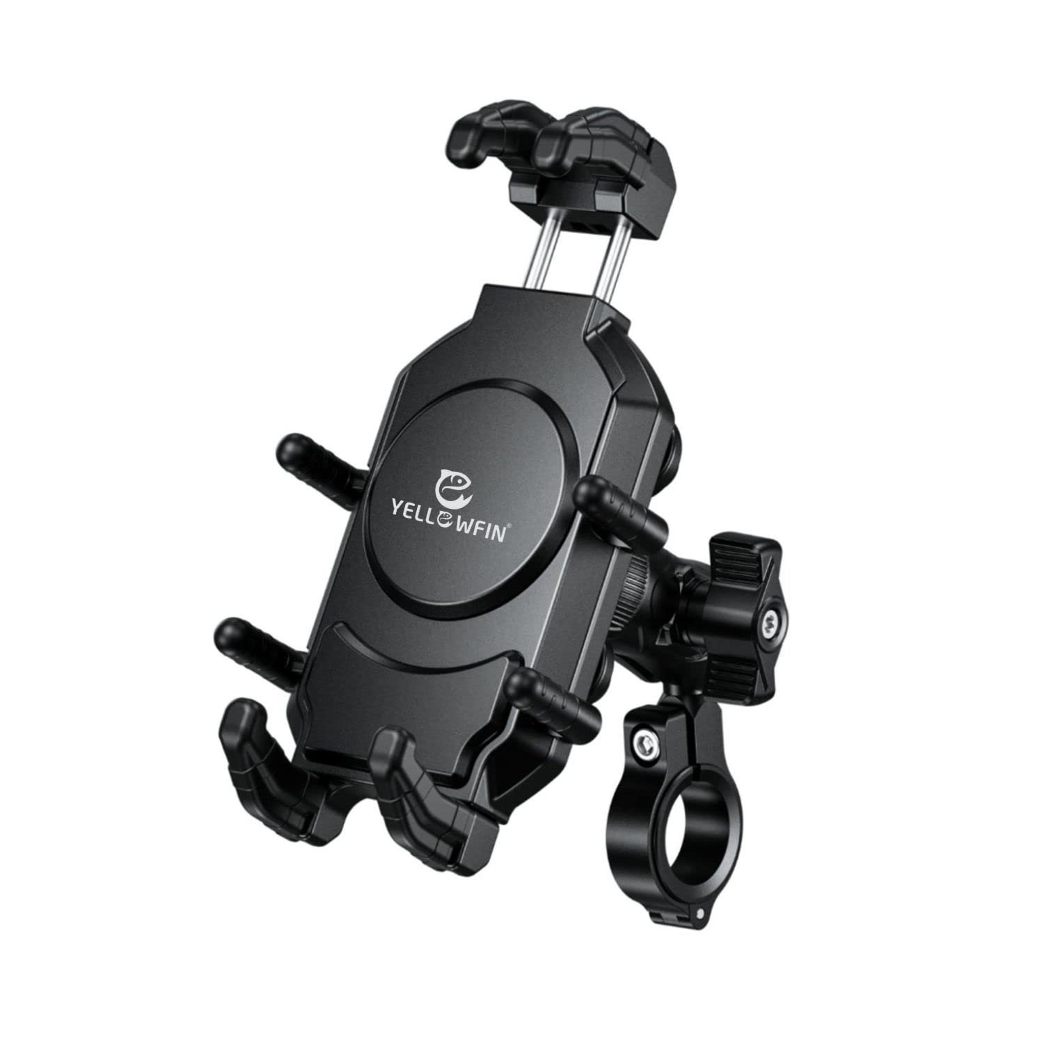YELLOWFIN Anti-Shake Motorcycle Mobile Damper Holder Bike Mount 360 Rotation Motorcycle Mobile Phone Holder with Antitheft Screw and Handlebar Mounting Bracket (M26-C1 Pro)