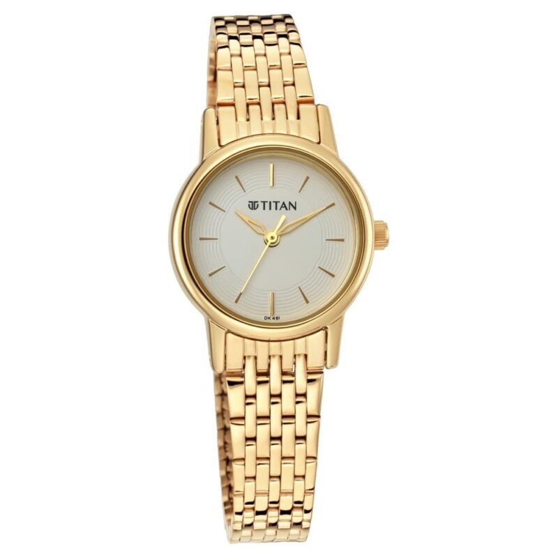 Titan Quartz Analog White Dial Gold Metal Strap Watch for Women - NT2593YM02