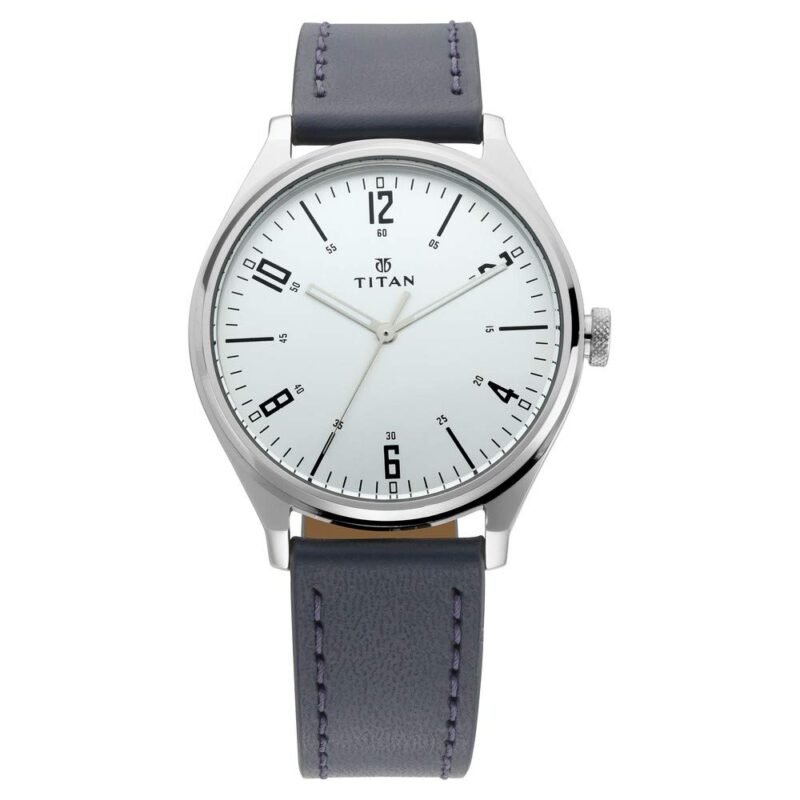 Titan Workwear Urban Edge Quartz Analog Silver Dial Black Leather Watch for Men - 1802SL02