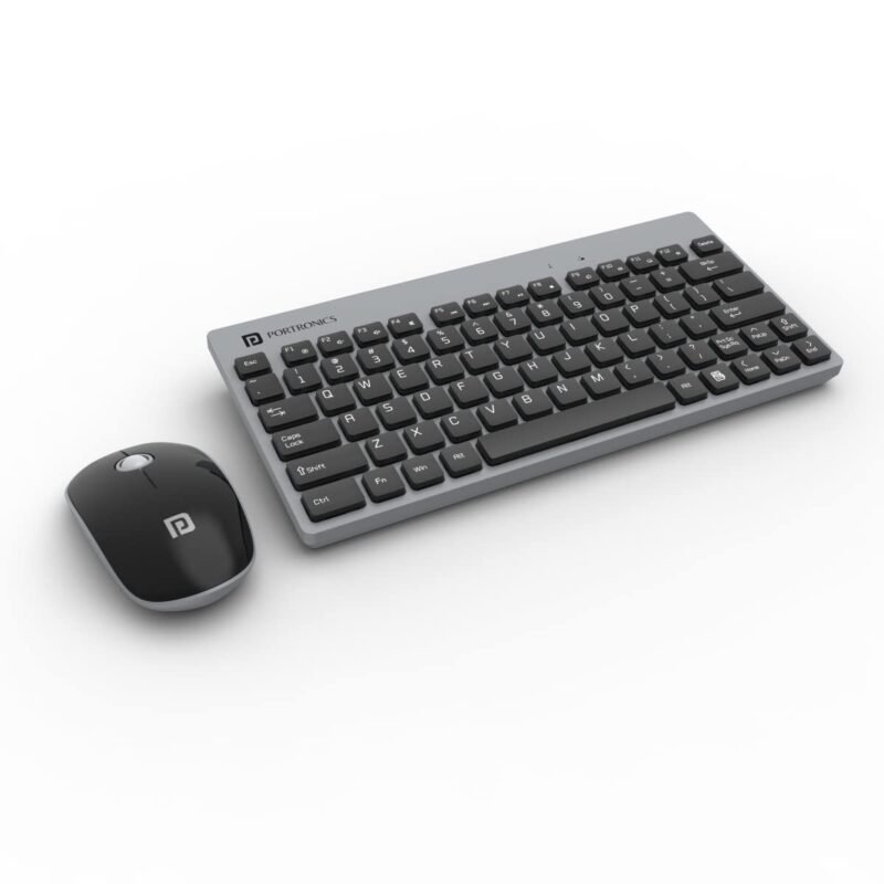 Portronics Key2 Combo Wireless Keyboard and Mouse Set,with 2.4 GHz USB Receiver,Silent Keystrokes,1200 DPI Optical Tracking,Compact Design,Multimedia Keys for PC,Laptop & USB Supported Devices(Grey)