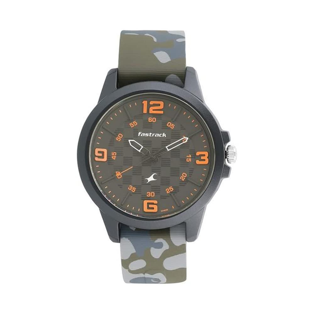 Fastrack Trendies Quartz Analog Black Dial Camo Green Silicone Strap Watch for Guys - NR38048PP01