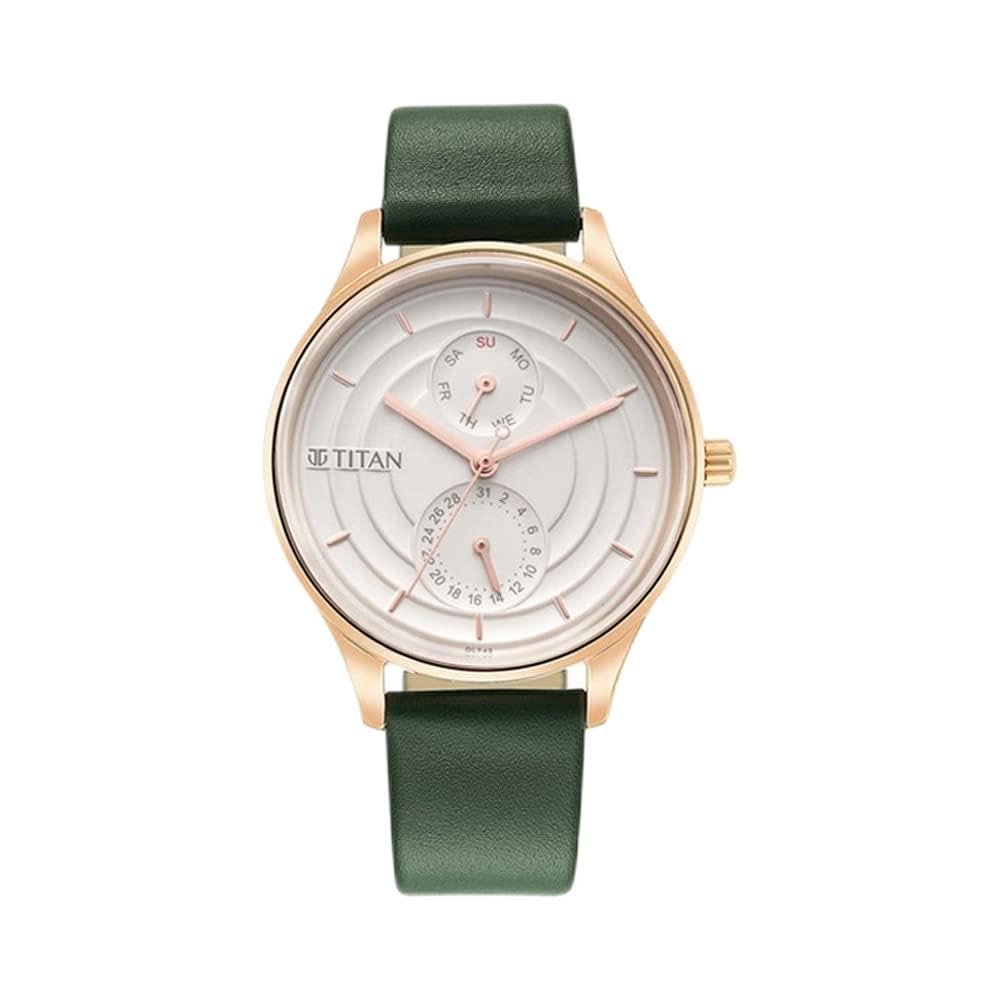 Titan Workwear Neo Workdays Quartz Multifunction White Dial Green Leather Strap Watch for Women - NT2670WL05