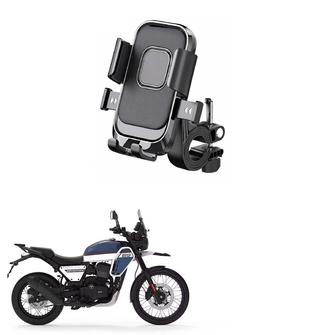 Bike Mobile Holder for Motorcycle & Scooter, One Touch Auto Lock Phone Mount, 360° Rotatable Handlebar Phone Stand, Secure Mechanical Lock, Adjustable Smartphone Holder for Adventure