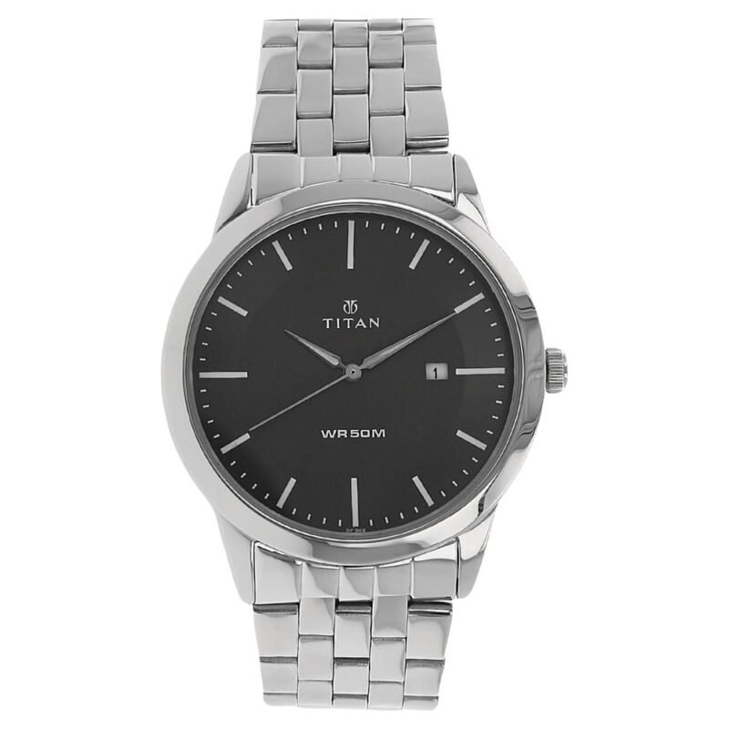 Titan Quartz Analog with Date Anthracite Dial Silver Stainless Steel Strap Watch for Men - NT1584SM04