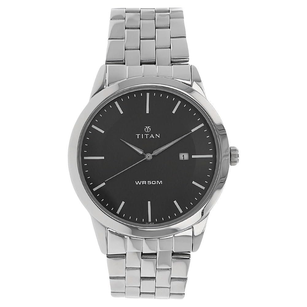 Titan Quartz Analog with Date Anthracite Dial Silver Stainless Steel Strap Watch for Men - NT1584SM04