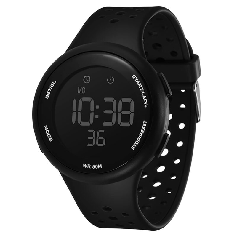 Shocknshop Silicone Digital Sports Multi Functional Black Dial Watch For Men Boys -Wch79 (Black), Black Band