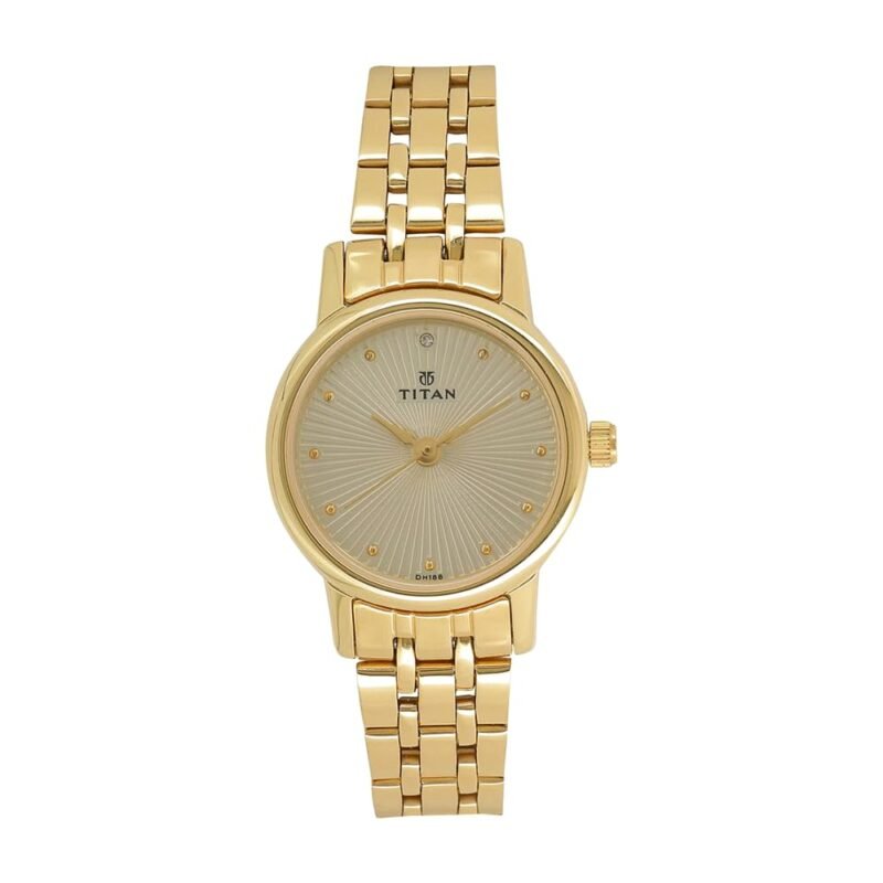 Titan Karishma Quartz Analog Champagne Round Dial Golden Stainless Steel Strap Watch for Women - NT2593YM01