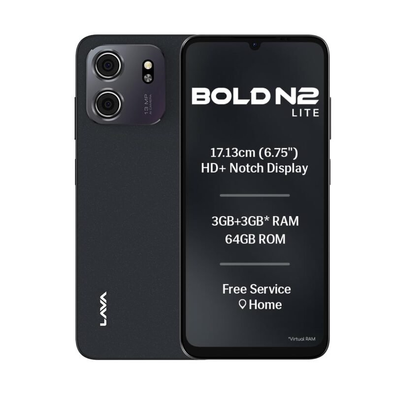 Lava Bold N2 Lite (Nilgiri Blue, 3 GB RAM, 64 GB Storage) | 6.75" HD+ Display | 13MP AI Dual Rear Camera | 5000 mAh Battery | Secure Face Unlock | Fingerprint Reader | Charger & Phone-Cover in Box