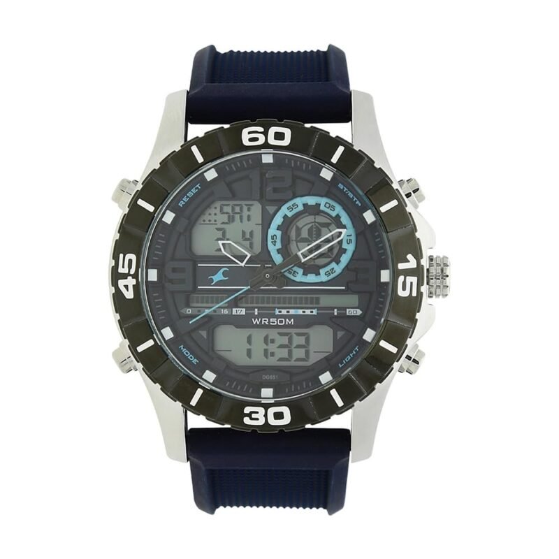 Fastrack Quartz Analog Digital Grey Dial Dark Blue Silicone Strap Watch for Guys - NT38035SP02