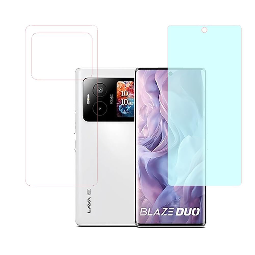 Matt & Transparent Unbreakable Scratch Gaurd Hydrogel Membrane for Lava Blaze Duo 5G With Coverage and Easy Installation (Front Matt & Back Clear)