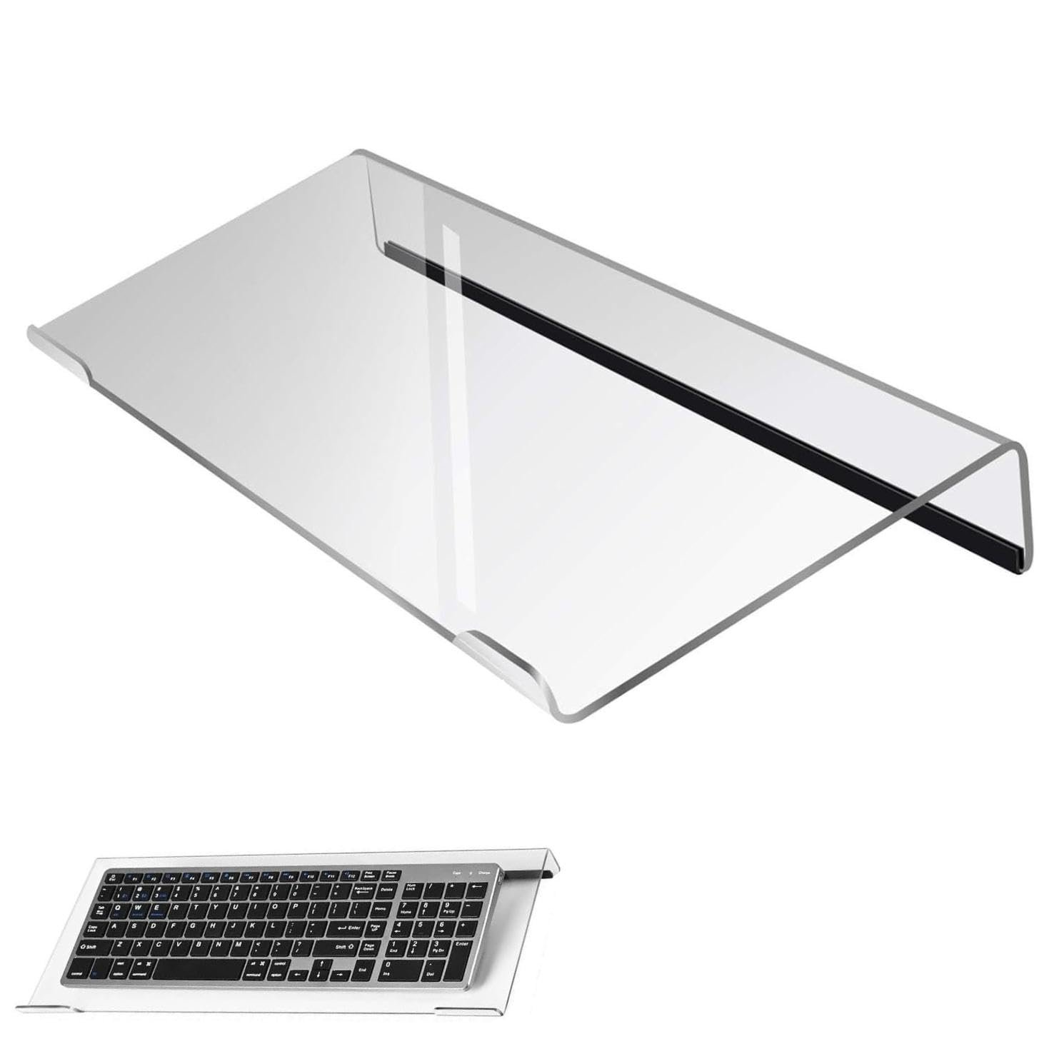 Computer Keyboard Stand，Acrylic Keyboard Tray with Rubber Strip，Ticker Acrylic Riser（Holder） for Easy Ergonomic Typing and Working at Home and Office (EITZJ-01) (Black)