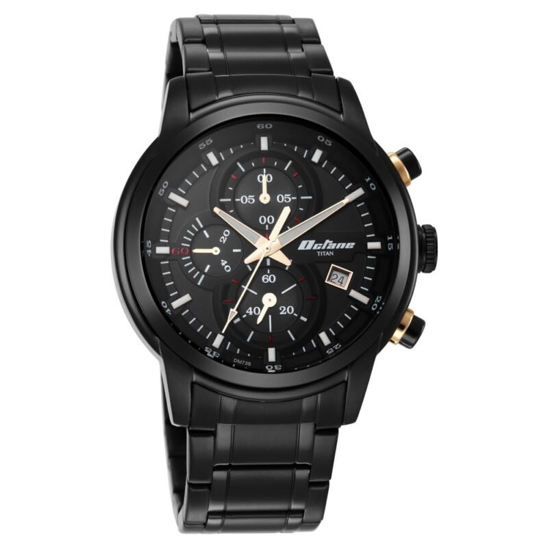 Titan Octane Quartz Chronograph with Date Black Dial Black Stainless Steel Strap Watch for Men - NT90086KM05