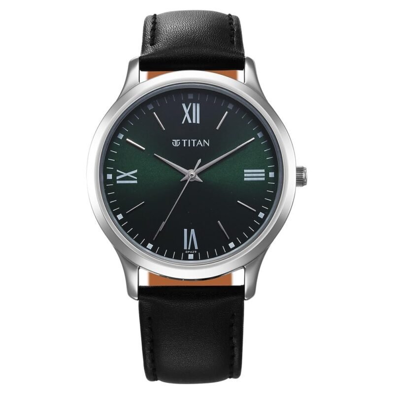Titan Karishma Quartz Analog Green Dial Black Leather Strap Watch for Men - NT1825SL16