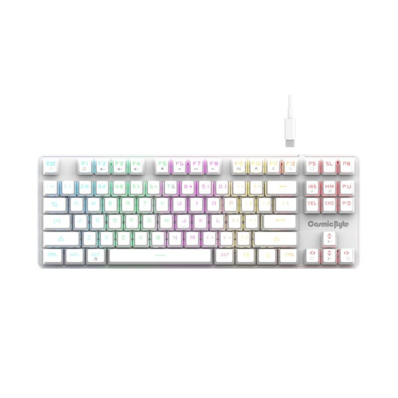 Cosmic Byte CB-GK-37 Firefly TKL Mechanical Gaming Keyboard | Per-Key RGB | 3 PIN Swappable Outemu Red Switches | Upgraded with Detachable USB-C Port | Macro & Software Support (White)