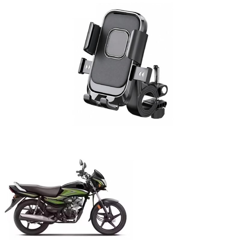 Bike Mobile Holder for Motorcycle & Scooter, One Touch Auto Lock Phone Mount, 360° Rotatable Handlebar Phone Stand, Secure Mechanical Lock, Adjustable Smartphone Holder for Shine 100