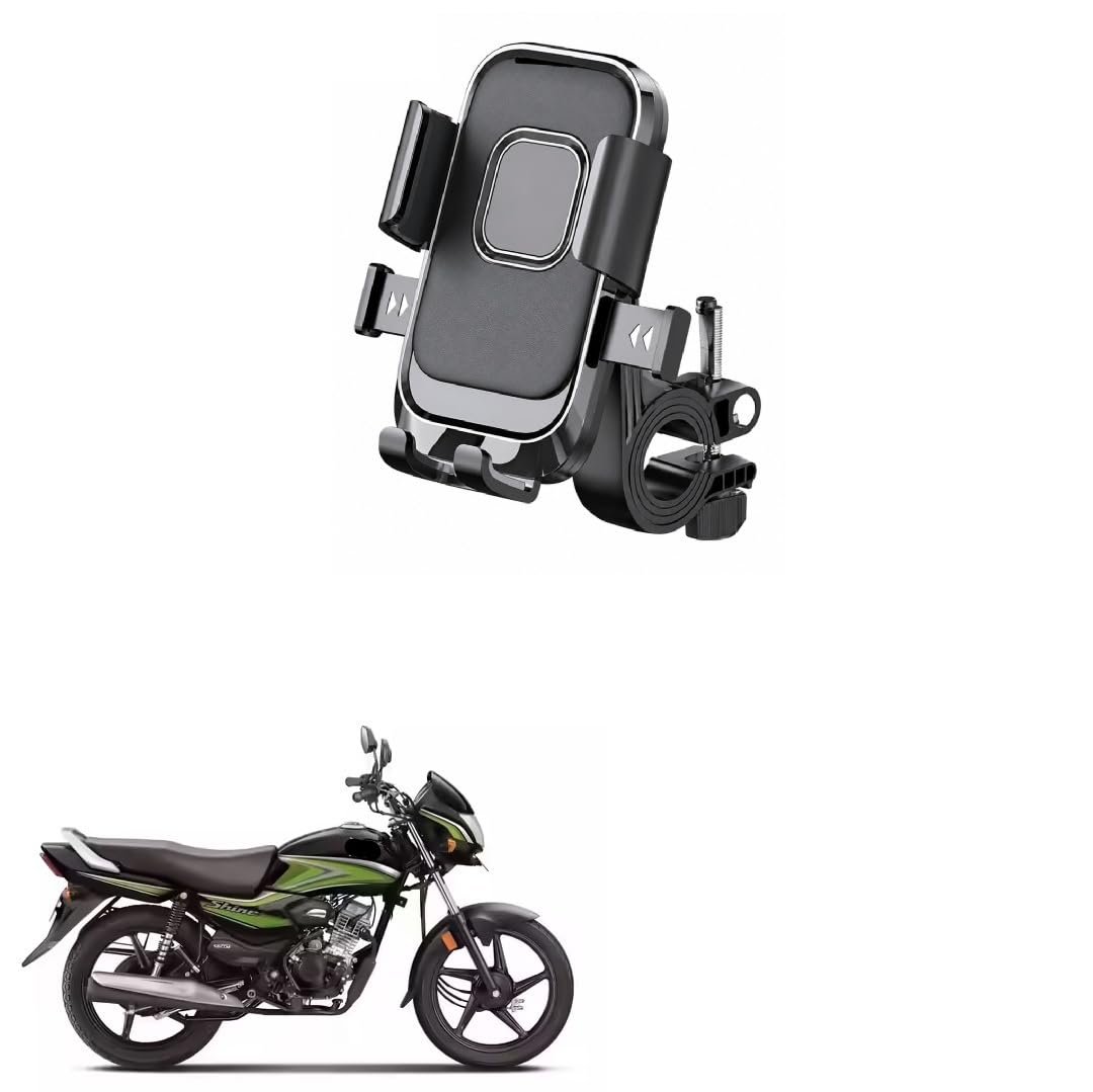 Bike Mobile Holder for Motorcycle & Scooter, One Touch Auto Lock Phone Mount, 360° Rotatable Handlebar Phone Stand, Secure Mechanical Lock, Adjustable Smartphone Holder for Shine 100