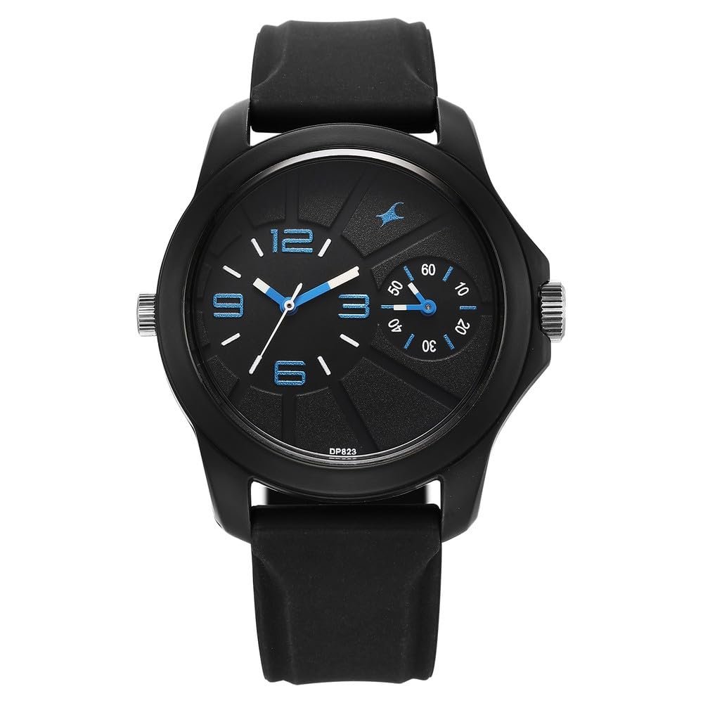 Fastrack Dual Time Quartz Analog Black Dial Black Silicone Strap Watch for Guys - NT38042PP07