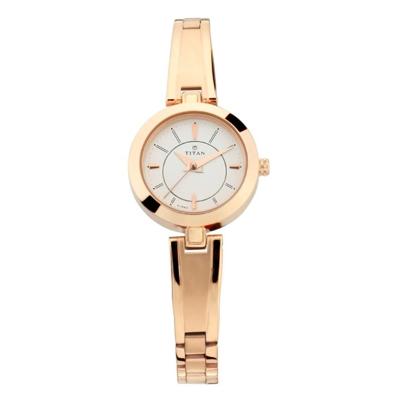 Titan Karishma Quartz Analog White Dial Rose Gold Metal Strap Watch for Women - NT2598WM01