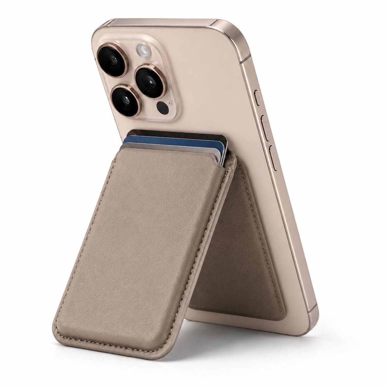 TDG Magnetic Card Holder Wallet with Stand for MagSafe iPhone & Android | Premium Vegan Leather | Built-in Phone Stand | Metal Ring Included | Holds Up to 3 Cards