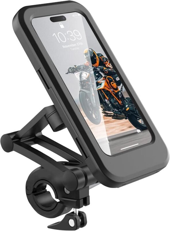 CERLINK Waterproof Bike Mobile Holder for Bicycle & Motorcycle | 360° Rotatable Touch Screen Phone Mount | Shockproof Adjustable Handlebar Stand | Fits 4.7–6.7 Inch Smartphones