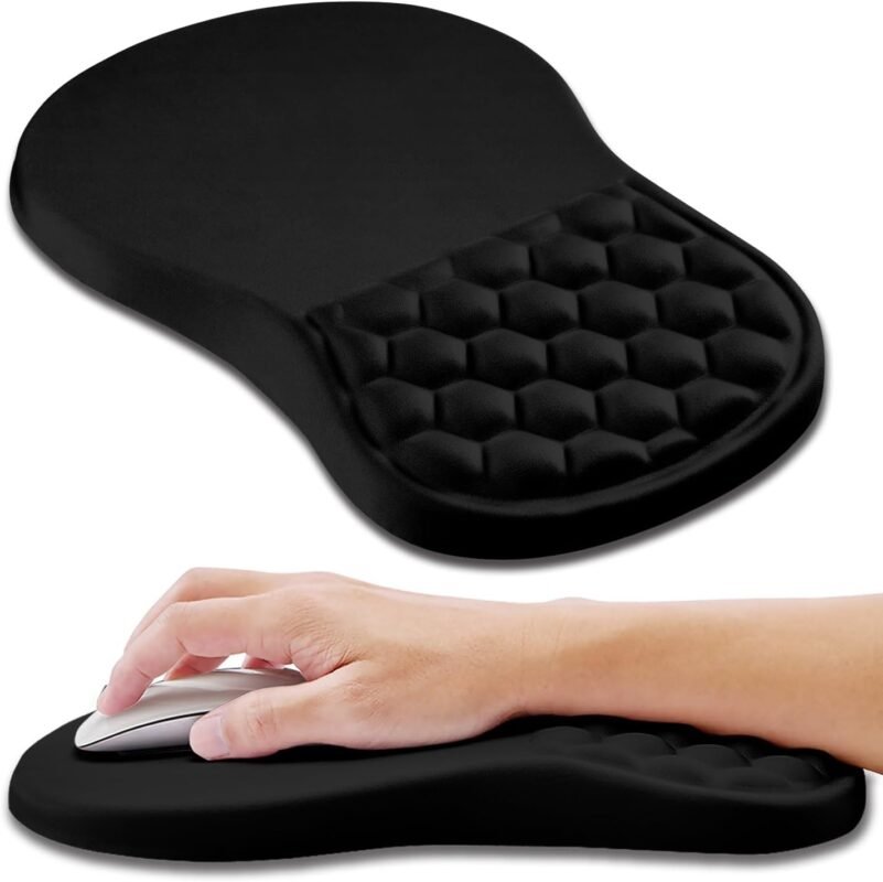 Tarkan Ergonomic Mouse Pad, Memory Foam Wrist Rest Pain Relief Mousepad with Non-Slip PU Base (Hexa | Black)