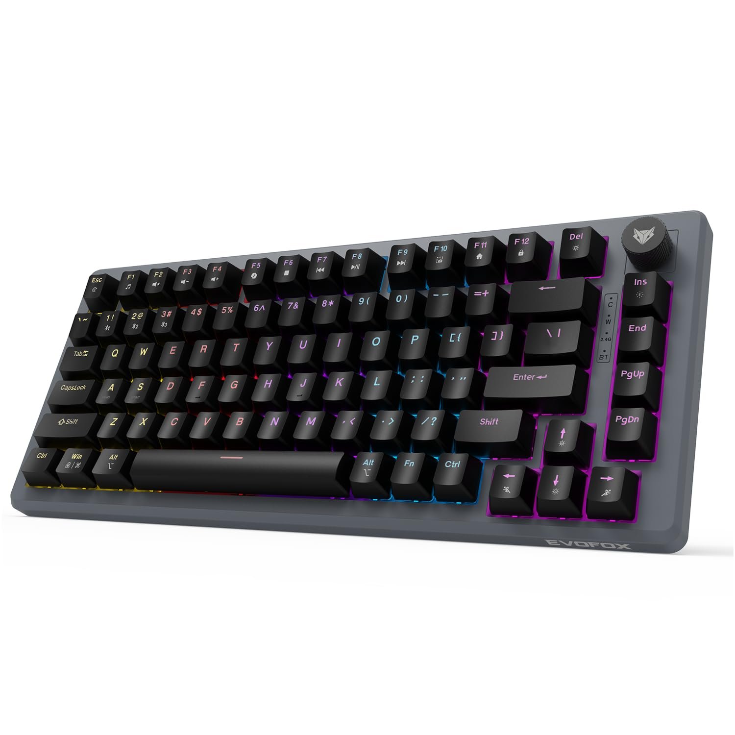 EvoFox Katana X2 TKL Gaming Mechanical Keyboards Wireless –Tri-Mode (BT/2.4G/Wired), Silent Red Switches, 1000Hz Polling Rate, Vivid and Dynamic Backlighting, 4000mAh Battery,Volume Knob (Black)
