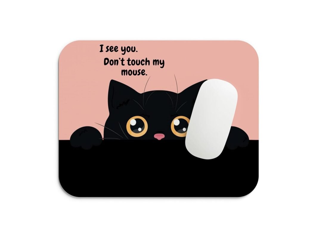 Funny Black Cat Mouse Pad | Anti-Skid Rubber Base, Smooth Tracking Surface, Durable 3mm Thick | 9 x 7.5 Inch Office & Gaming Mousepad – Cute Cat Peek Design
