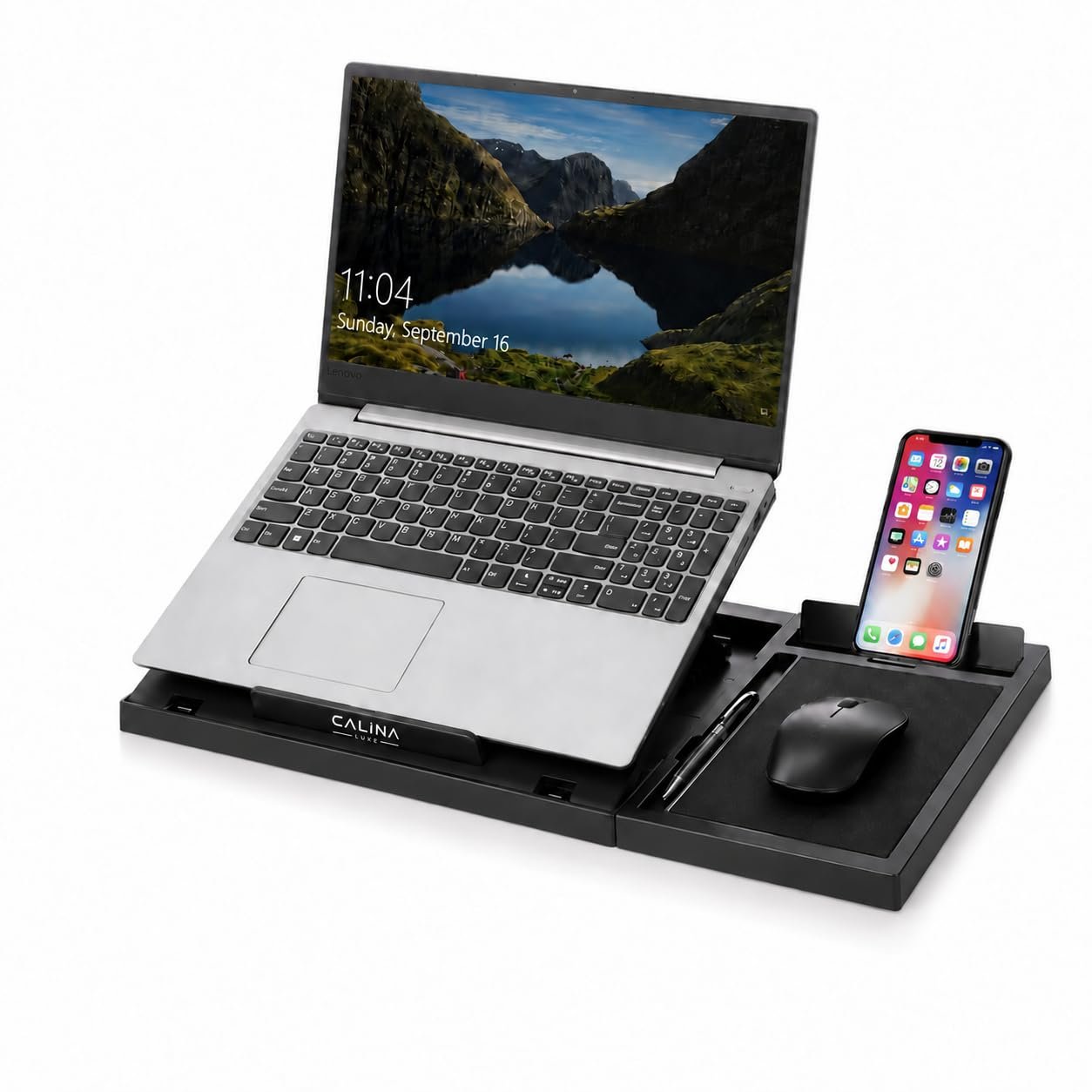 Ergonomic, Portable, Durable, Foldable, Ventilated & Height Adjustable Laptop Stand with Mobile Holder and Mouse Pad, Black Color
