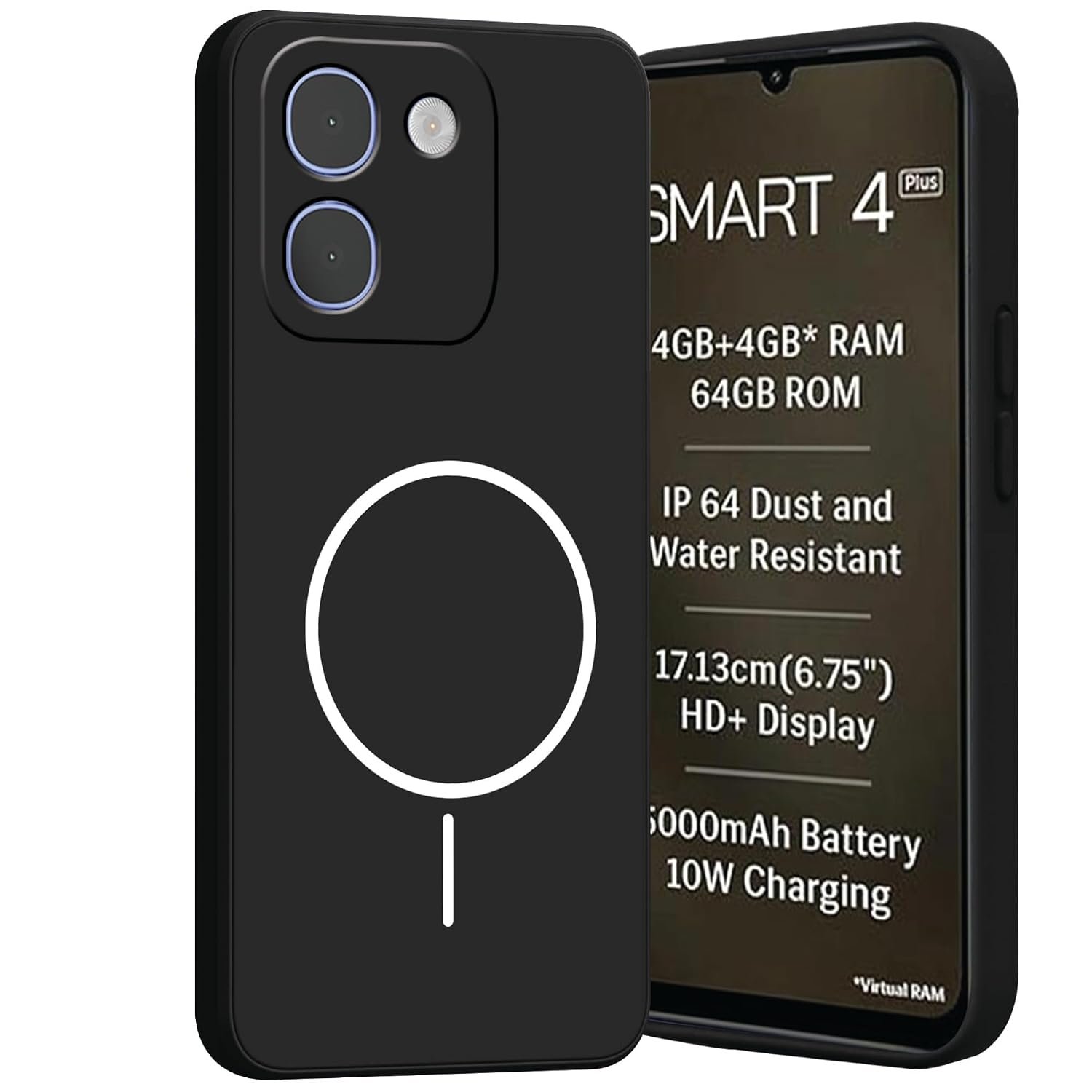 COVERBLACK Grip Back Cover Compatible for Lava Smart 4 Plus 4G | Macc-Safe Designed Silicon TPU Cloth in-Side | Full Protect Non-Slip - Starry Black